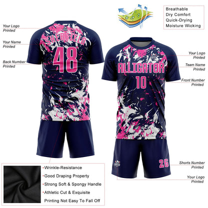 Custom Navy Pink-White Sublimation Soccer Uniform Jersey - Sky-Custom