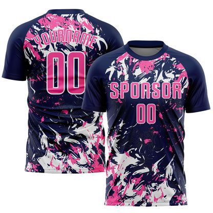 Custom Navy Pink-White Sublimation Soccer Uniform Jersey - Sky-Custom