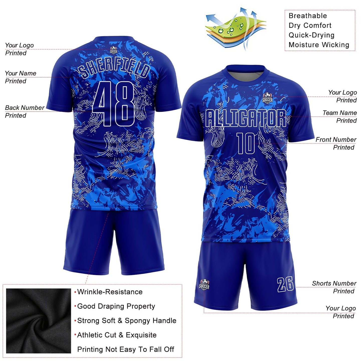 Custom Royal Royal-White Sublimation Soccer Uniform Jersey - Sky-Custom