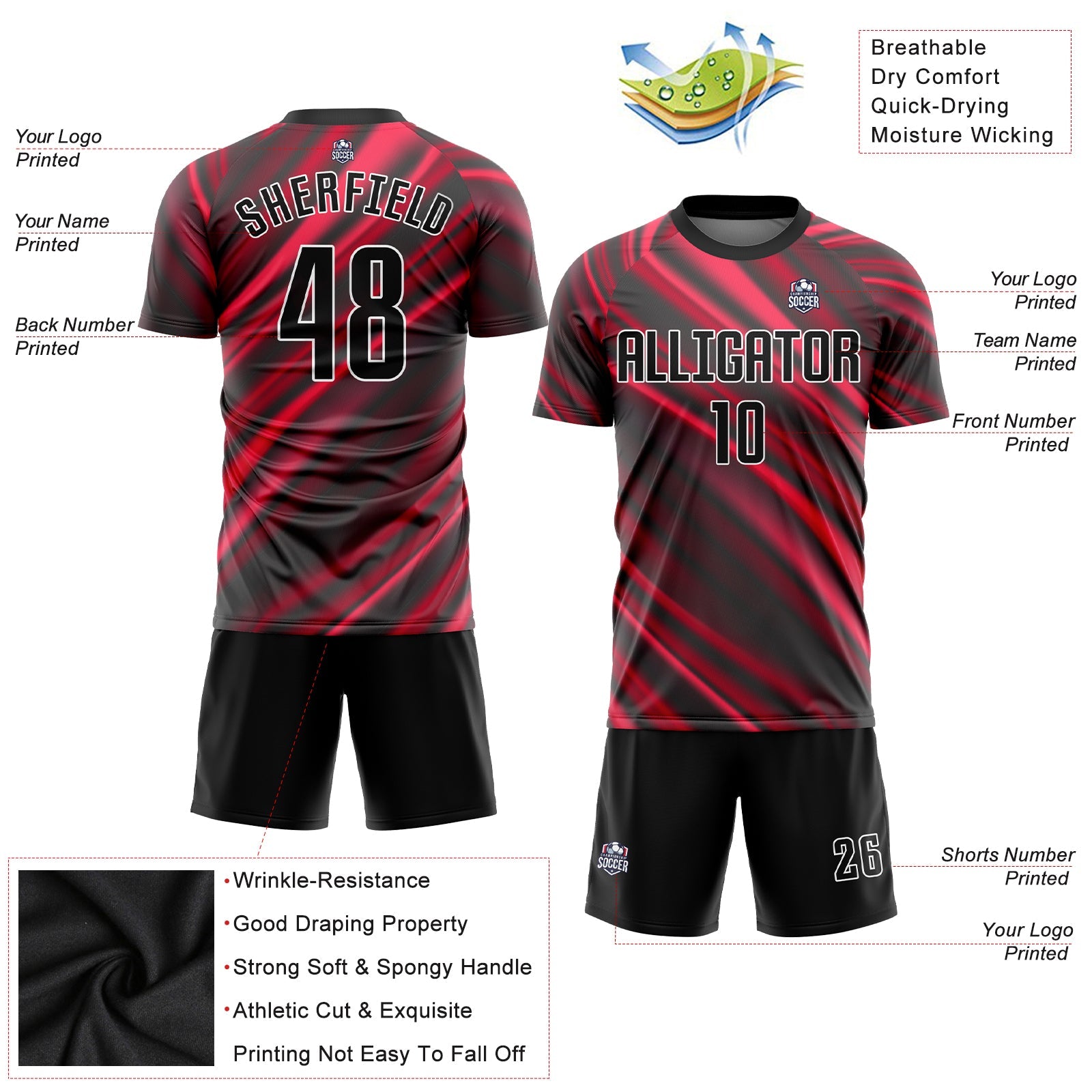 Custom Red Black-White Sublimation Soccer Uniform Jersey - Sky-Custom