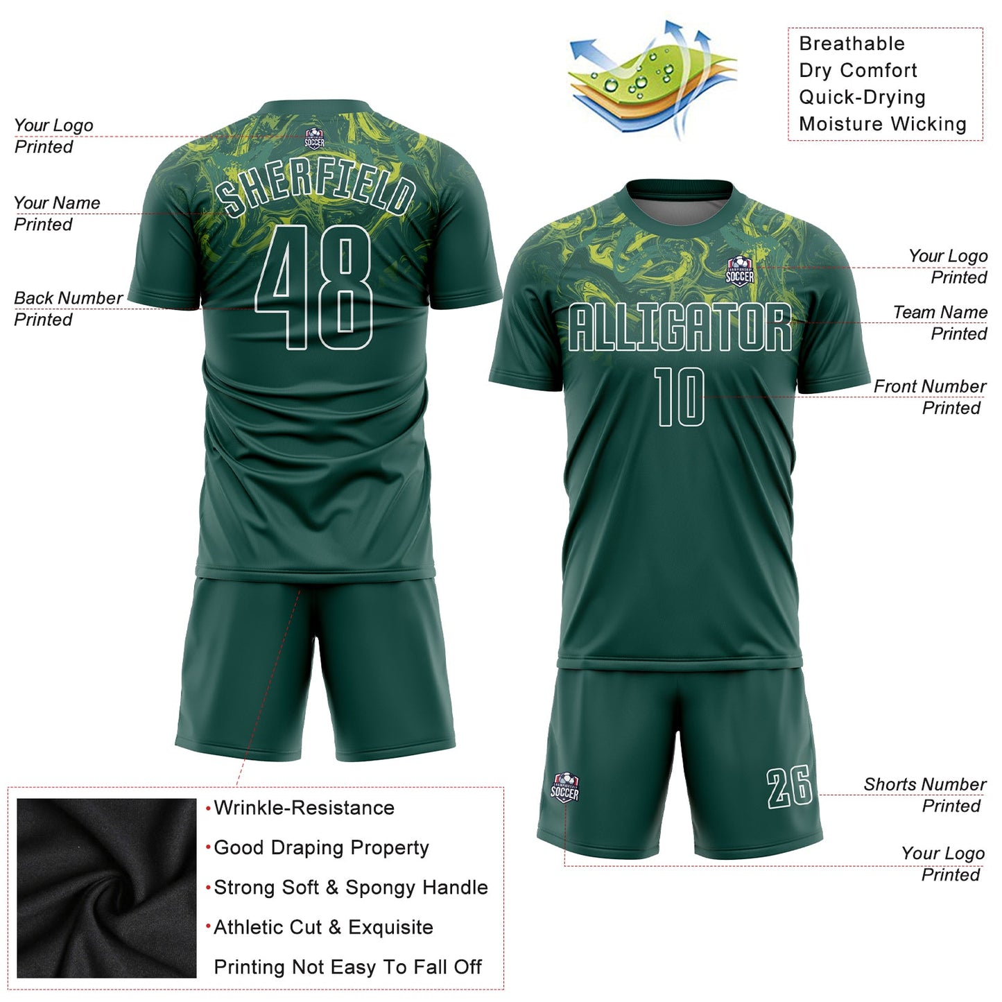 Custom Kelly Green Kelly Green-Gold Sublimation Soccer Uniform Jersey - Sky-Custom