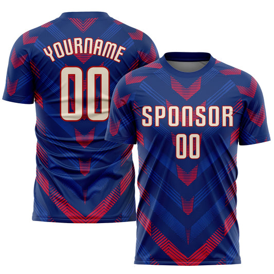 Custom Royal Cream-Red Sublimation Soccer Uniform Jersey - Sky-Custom
