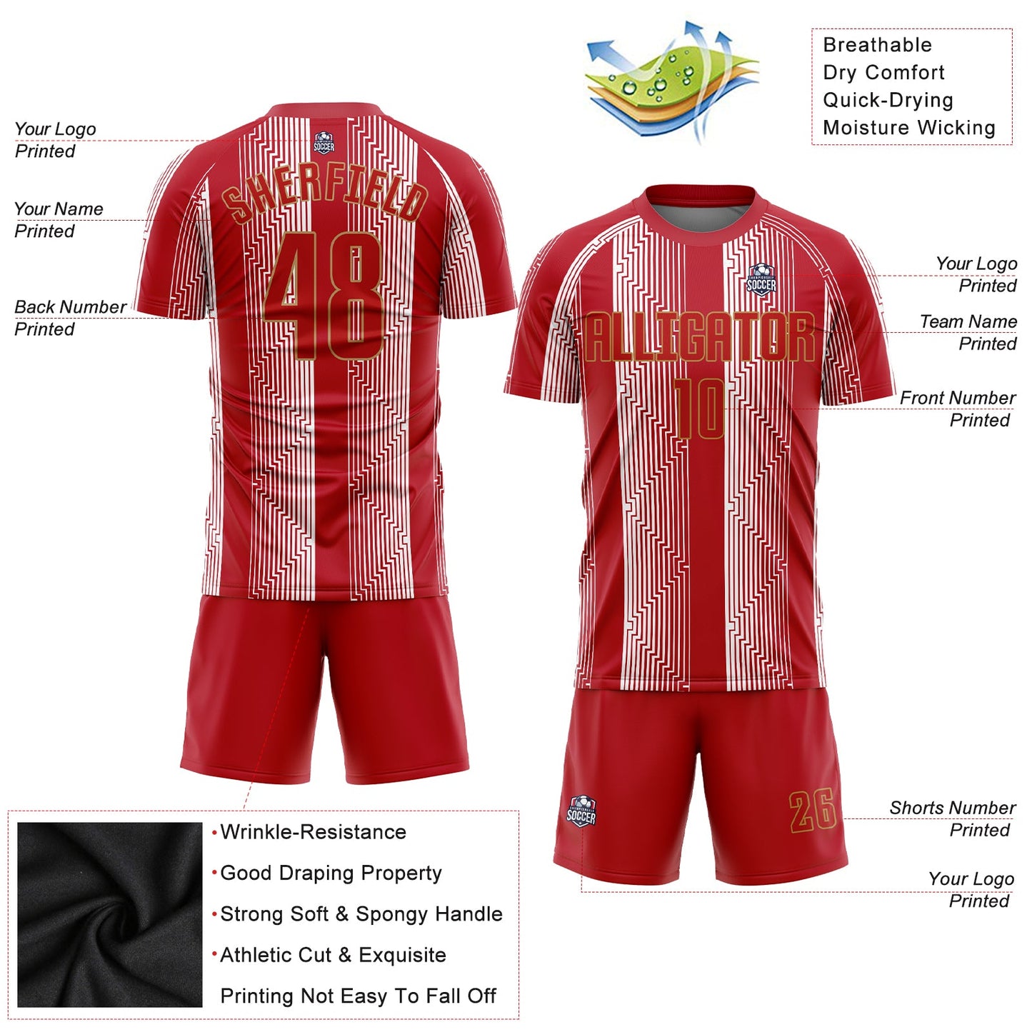 Custom Red Red-Old Gold Sublimation Soccer Uniform Jersey - Sky-Custom