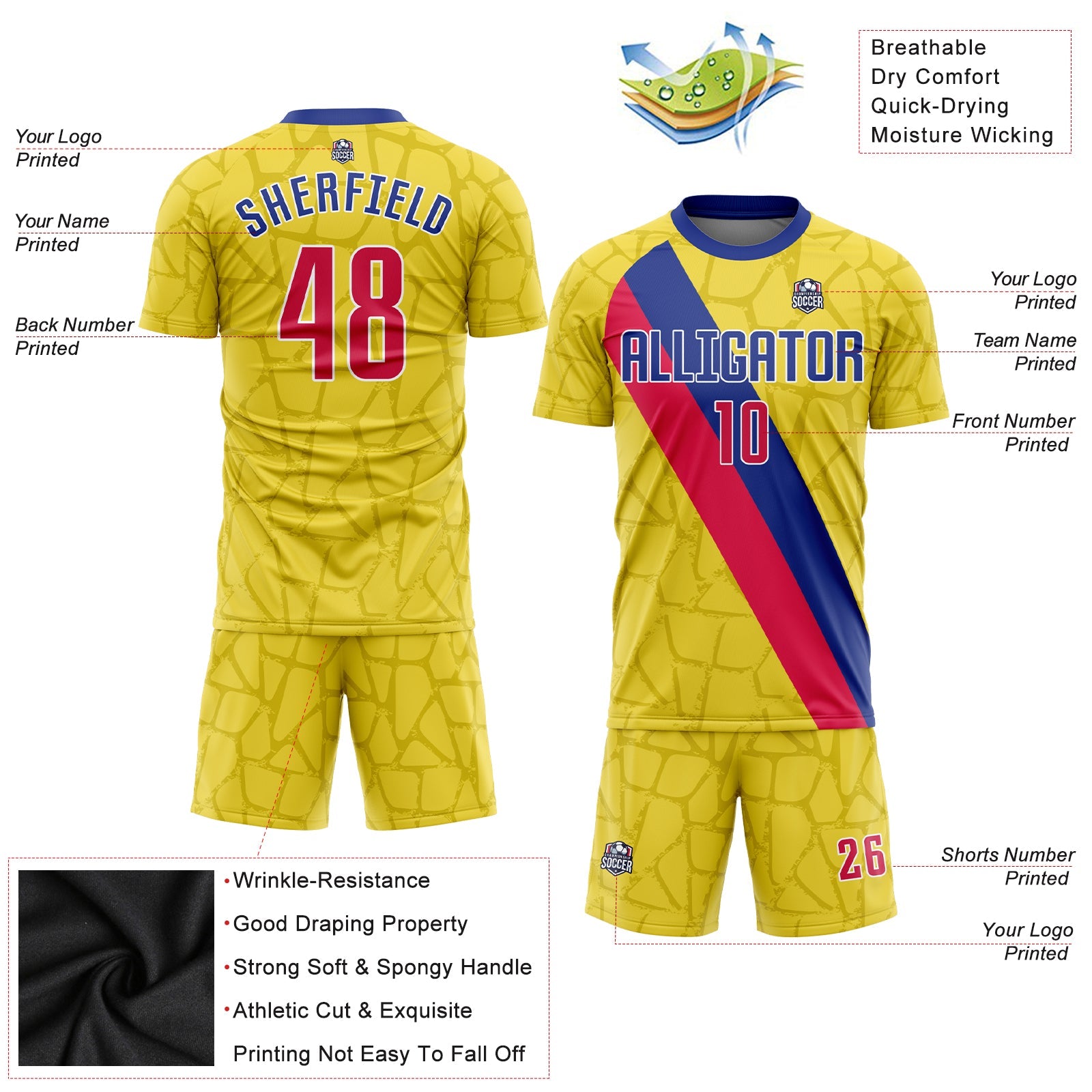 Custom Gold Red-Royal Sublimation Soccer Uniform Jersey - Sky-Custom