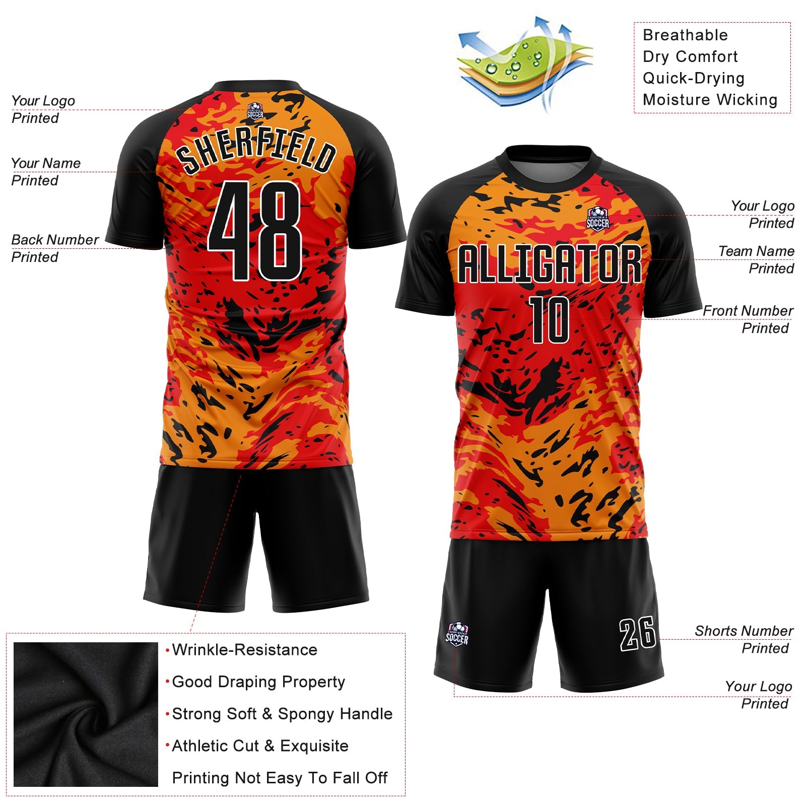 Custom Red Black-Gold Sublimation Soccer Uniform Jersey - Sky-Custom