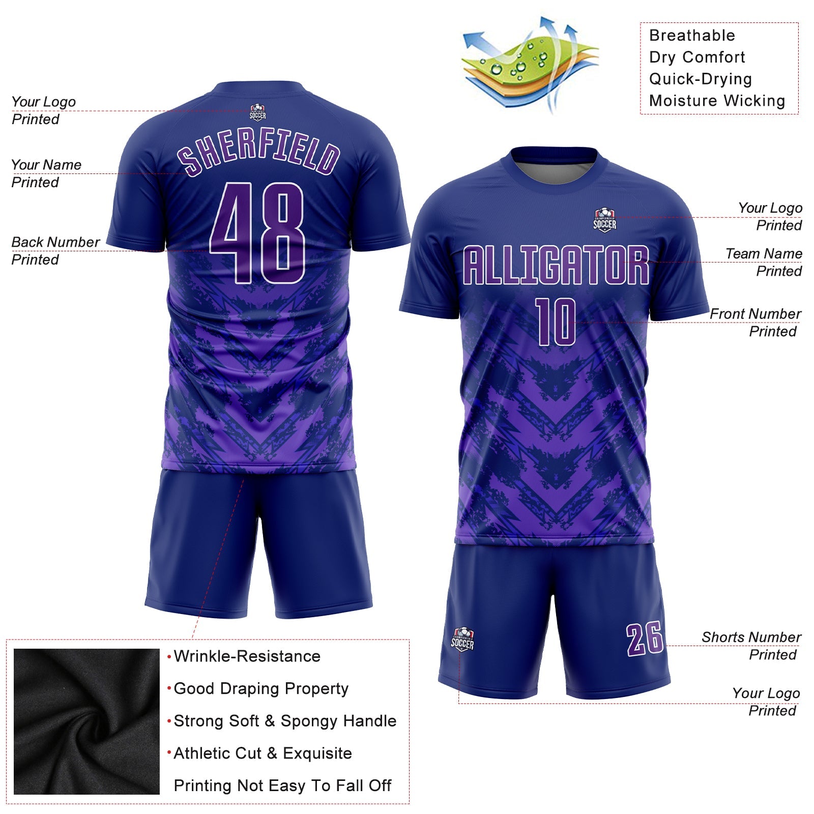 Custom Navy Purple-White Sublimation Soccer Uniform Jersey - Sky-Custom