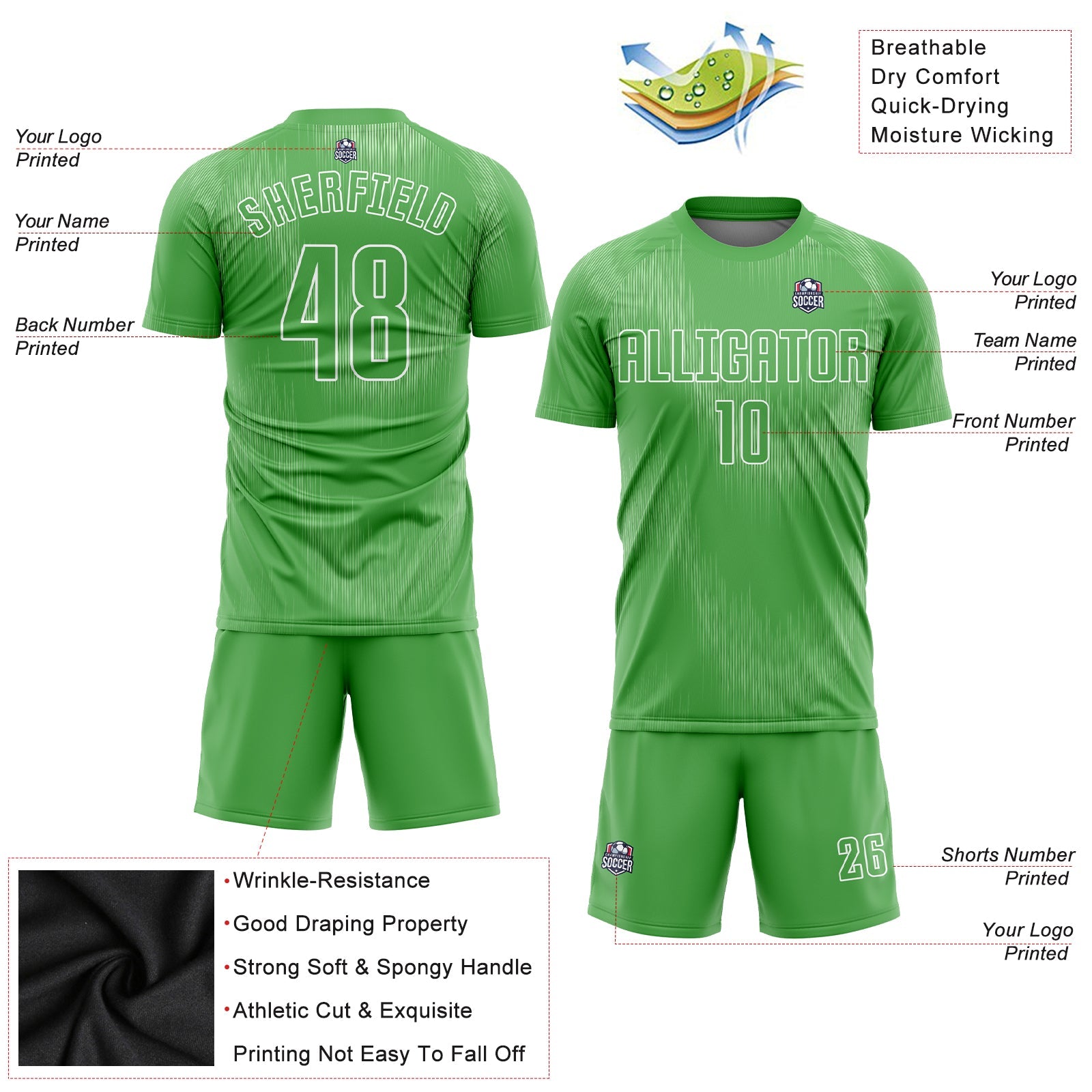 Custom Neon Green Neon Green-White Sublimation Soccer Uniform Jersey - Sky-Custom