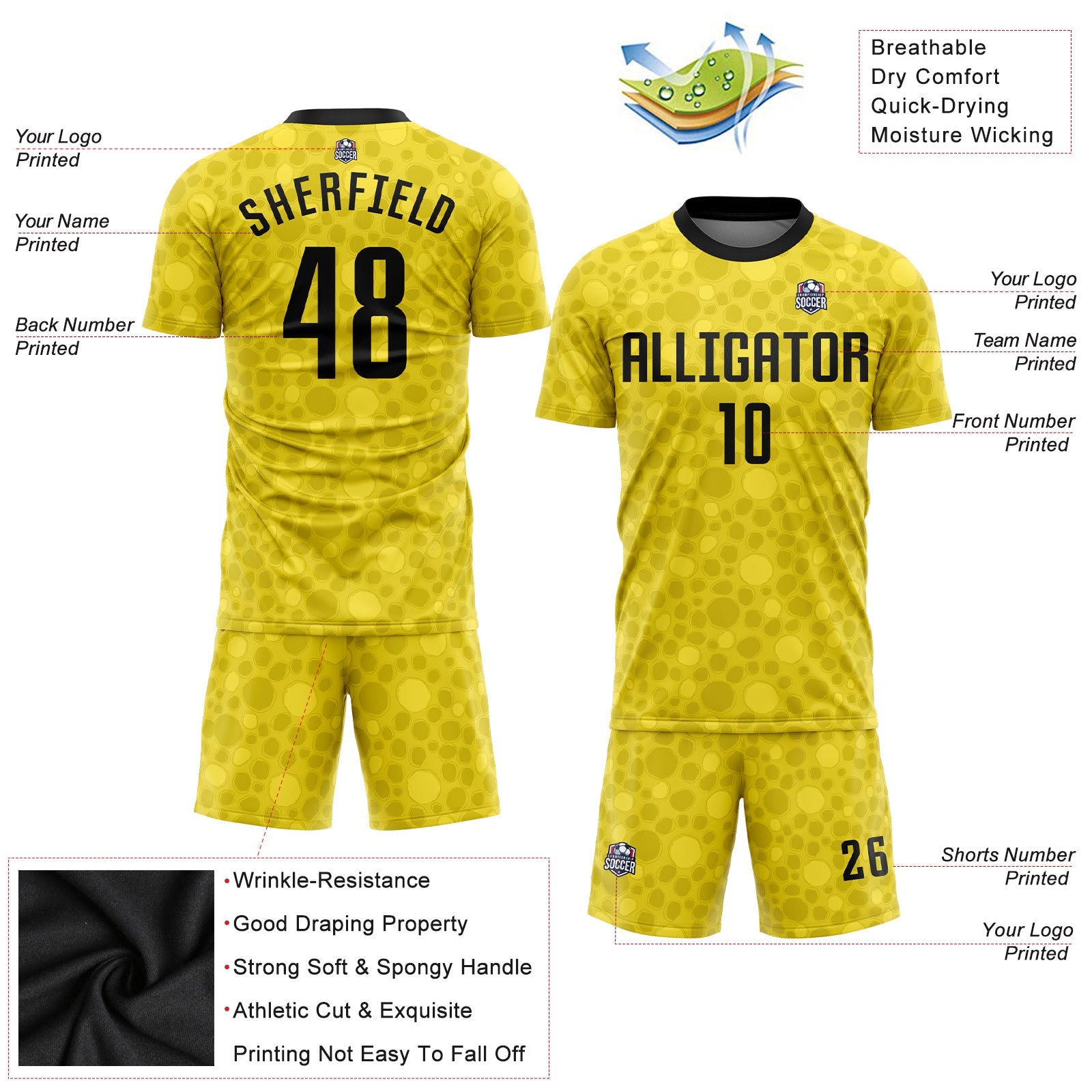 Custom Gold Black Sublimation Soccer Uniform Jersey - Sky-Custom
