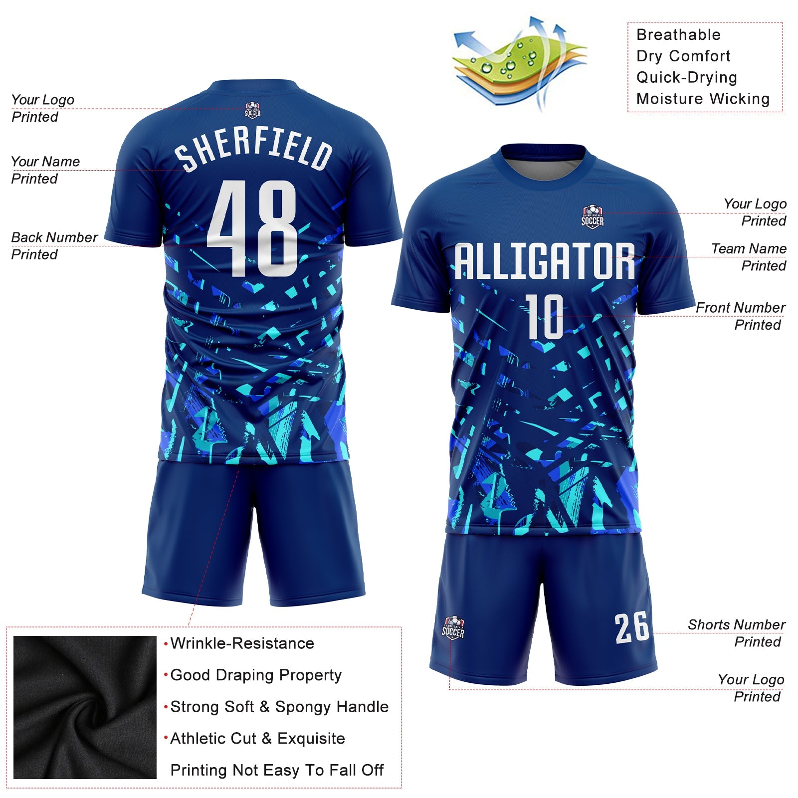 Custom Royal White-Lakes Blue Sublimation Soccer Uniform Jersey - Sky-Custom