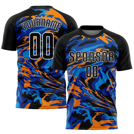 Custom Black Black Royal-Orange Sublimation Soccer Uniform Jersey - Sky-Custom