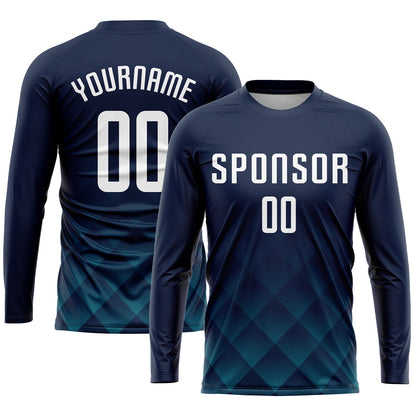 Custom Navy White-Teal Sublimation Soccer Uniform Jersey - Sky-Custom