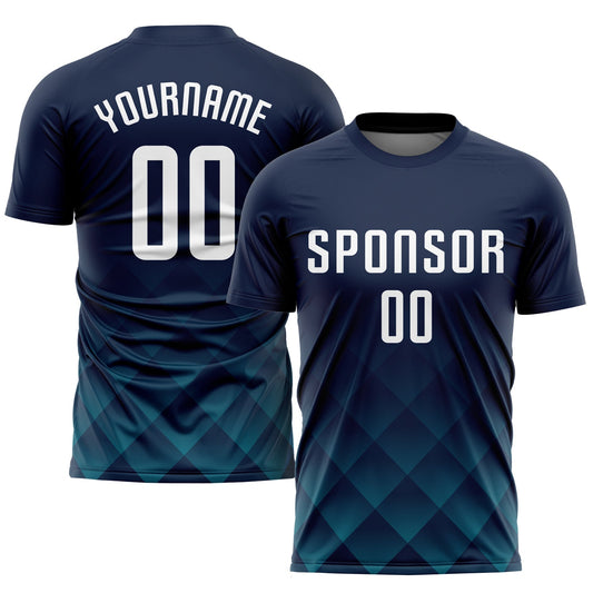 Custom Navy White-Teal Sublimation Soccer Uniform Jersey - Sky-Custom