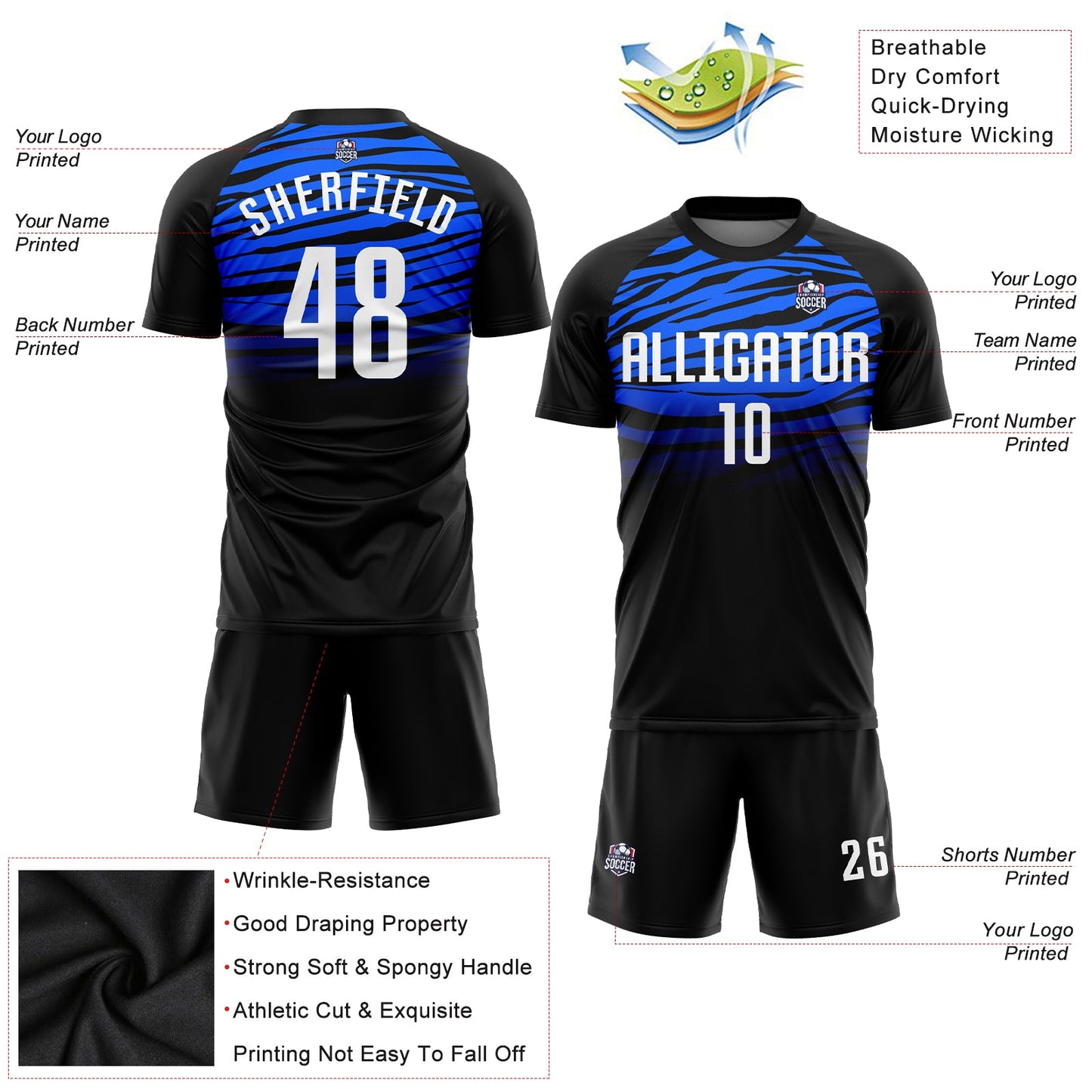 Custom Black White-Royal Sublimation Soccer Uniform Jersey - Sky-Custom