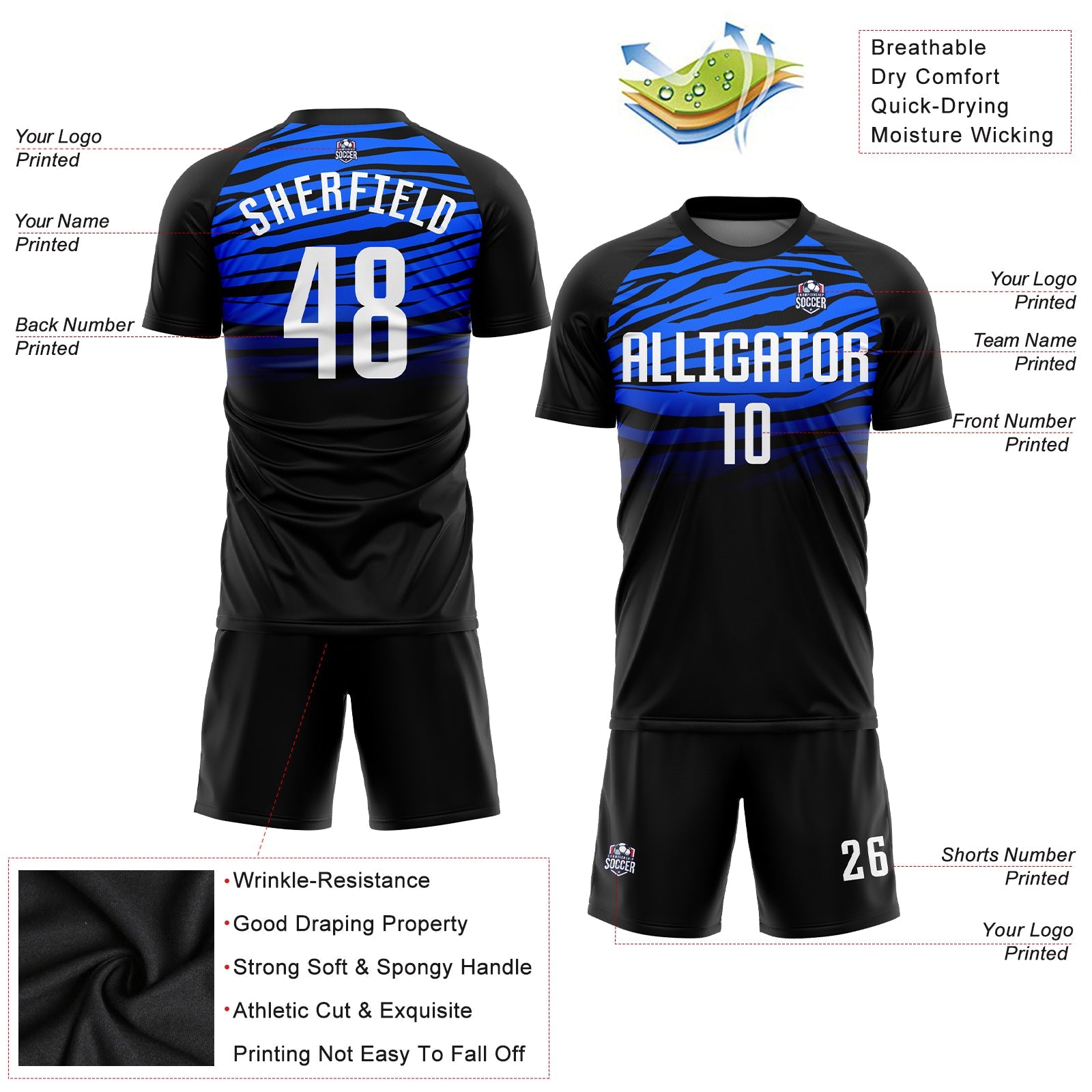 Custom Black White-Royal Sublimation Soccer Uniform Jersey - Sky-Custom