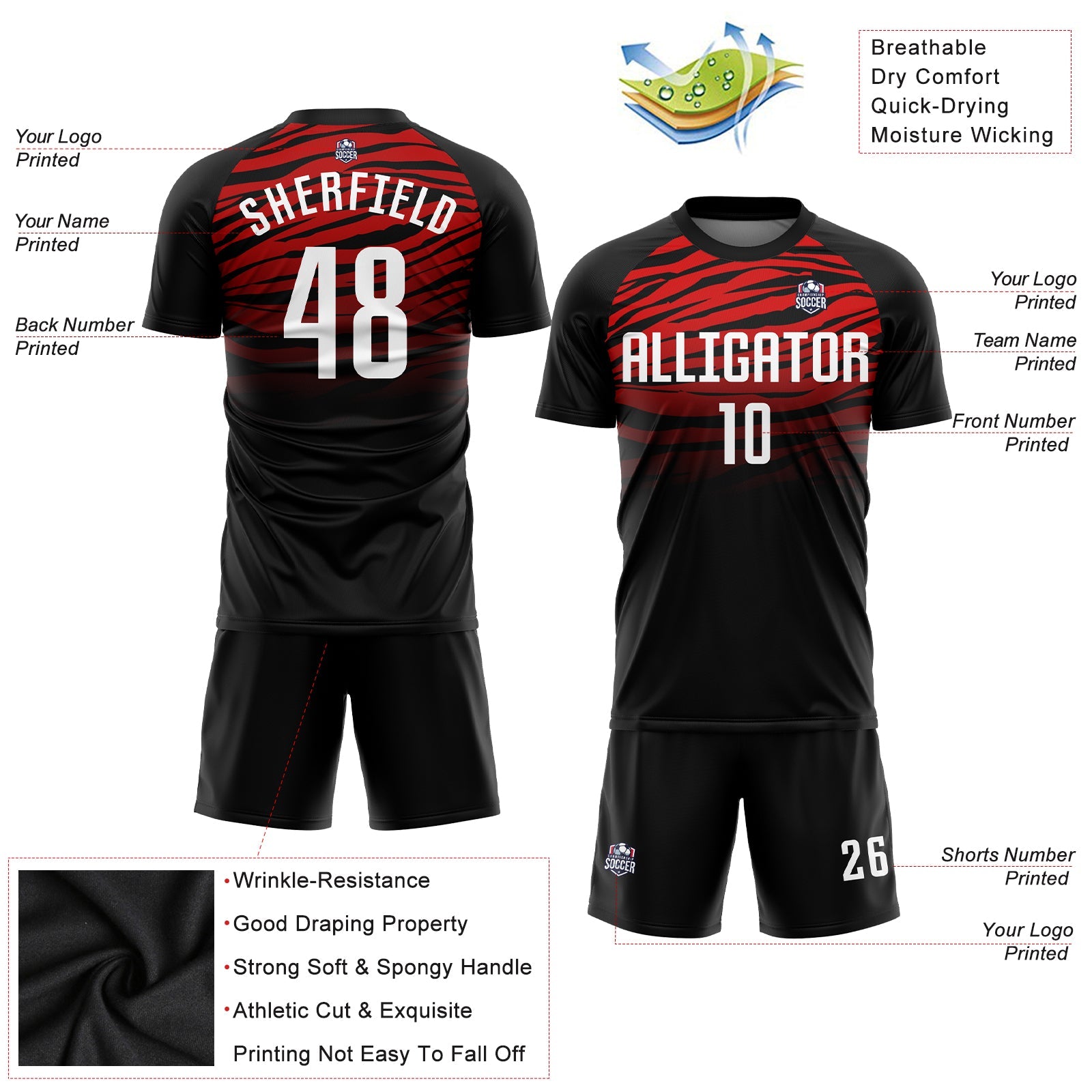 Custom Black White-Red Sublimation Soccer Uniform Jersey - Sky-Custom