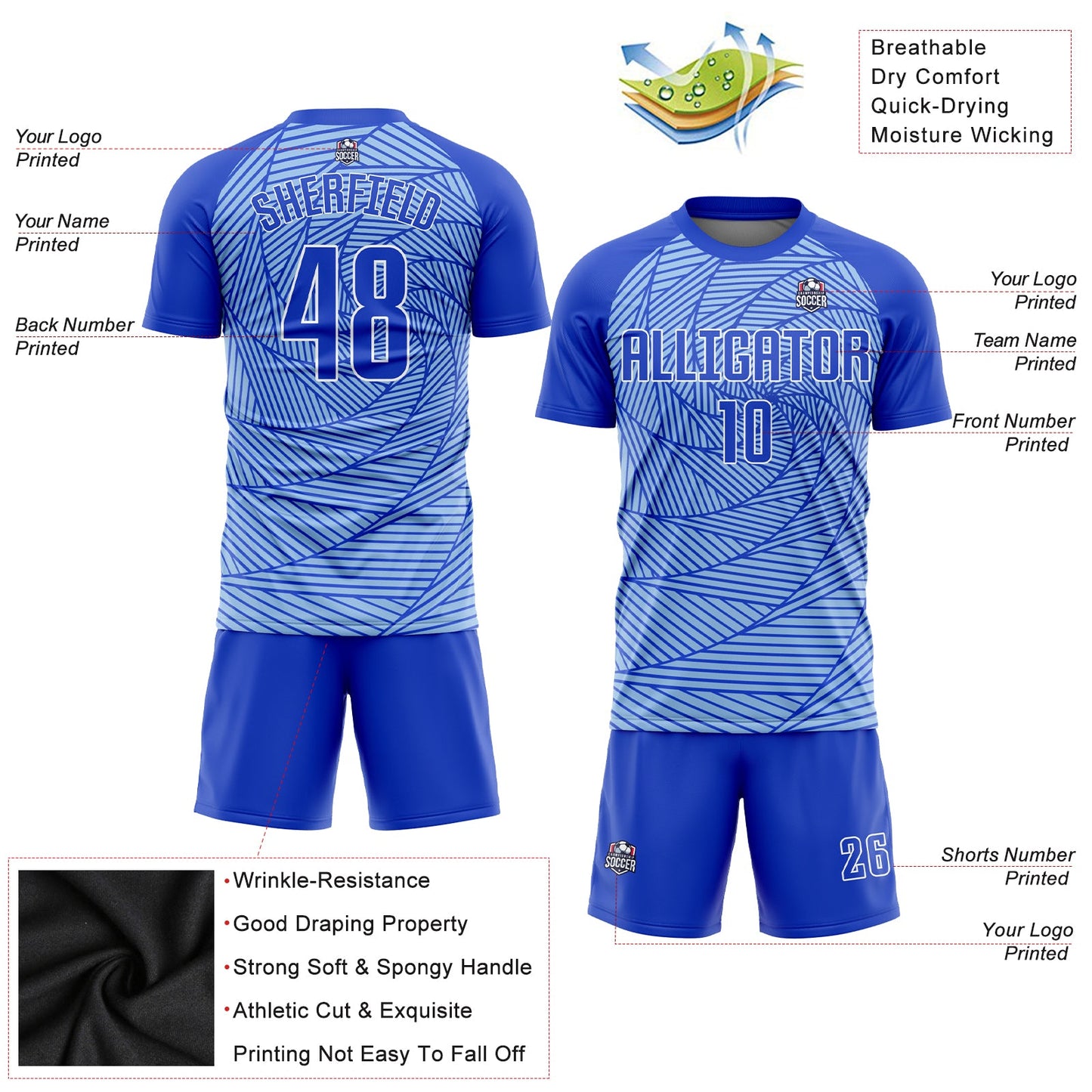 Custom Light Blue Royal-White Sublimation Soccer Uniform Jersey - Sky-Custom