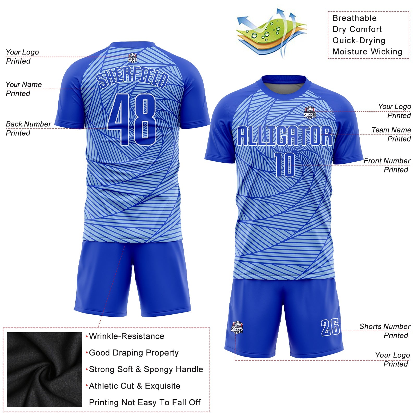 Custom Light Blue Royal-White Sublimation Soccer Uniform Jersey - Sky-Custom