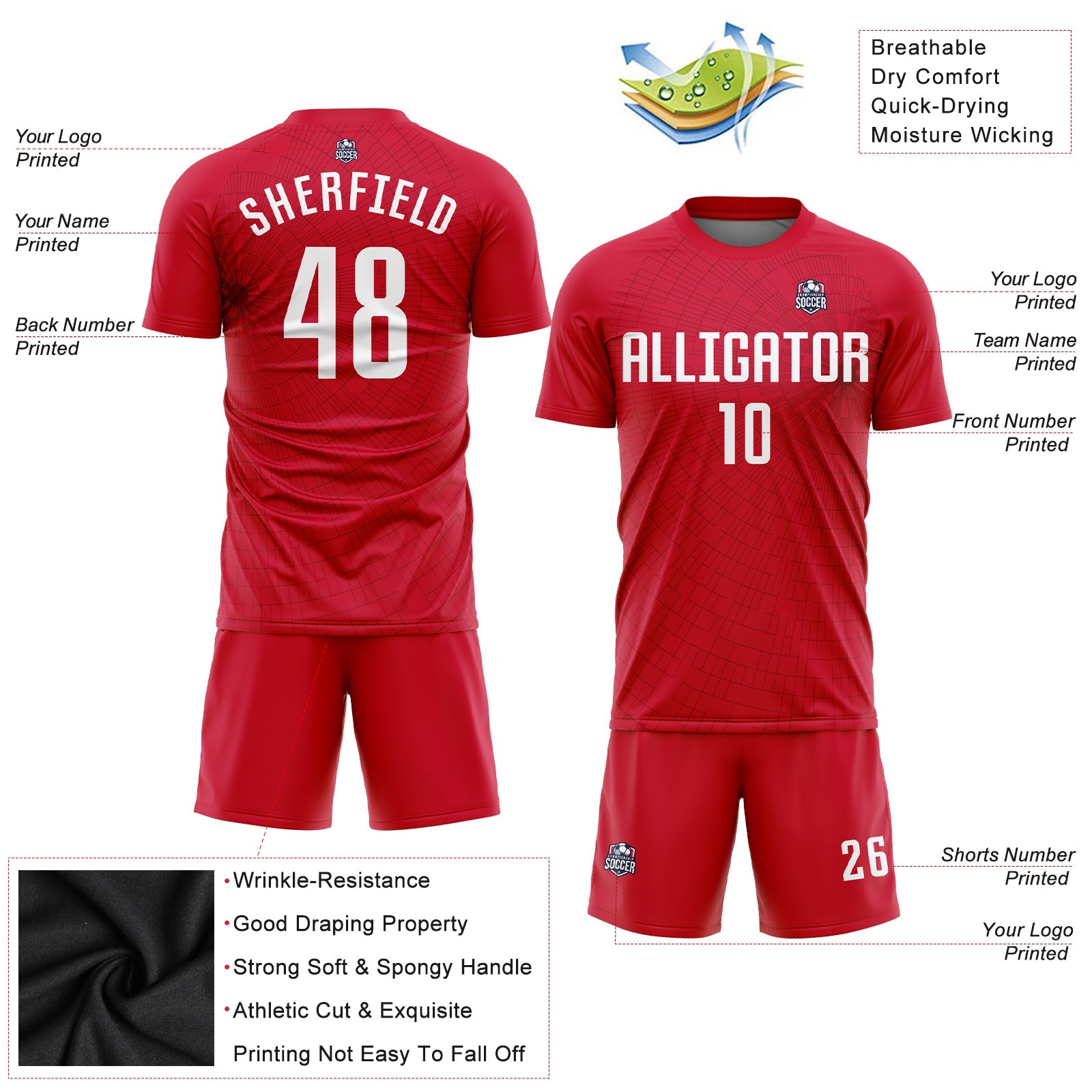 Custom Red White Sublimation Soccer Uniform Jersey - Sky-Custom