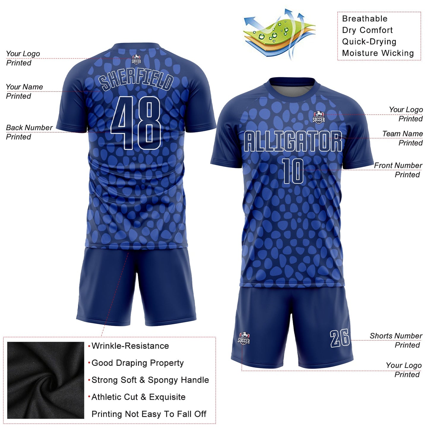 Custom Royal Navy White Sublimation Soccer Uniform Jersey - Sky-Custom