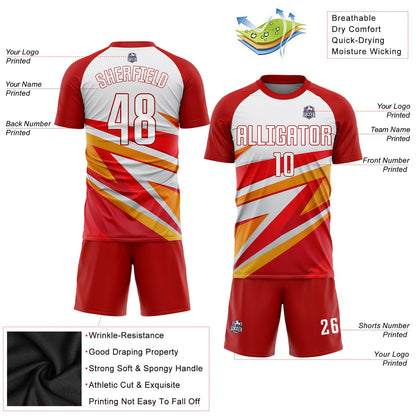 Custom Red White-Gold Sublimation Soccer Uniform Jersey - Sky-Custom
