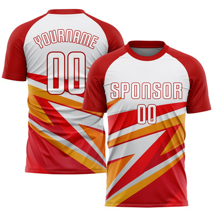 Custom Red White-Gold Sublimation Soccer Uniform Jersey - Sky-Custom