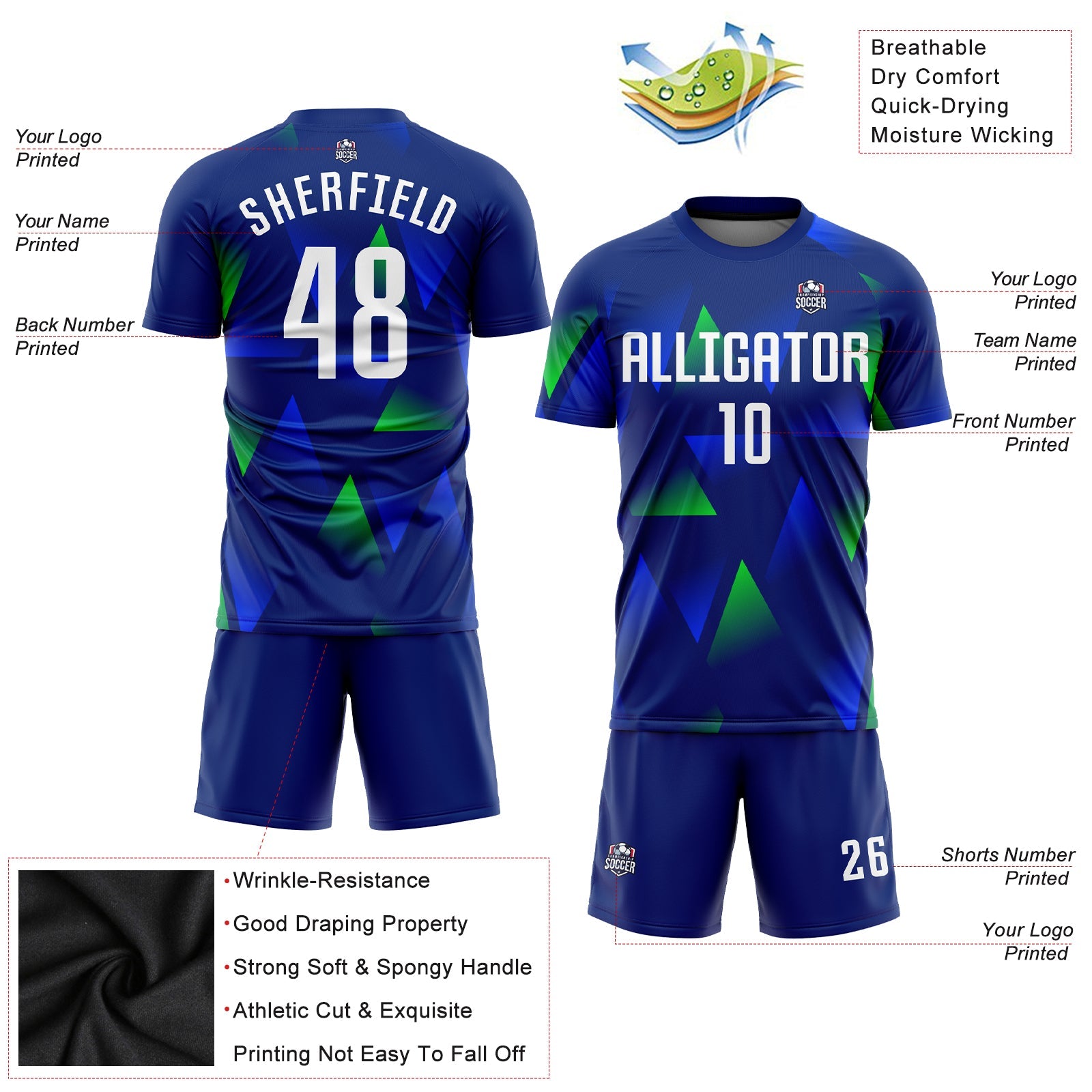 Custom Royal White-Kelly Green Sublimation Soccer Uniform Jersey - Sky-Custom