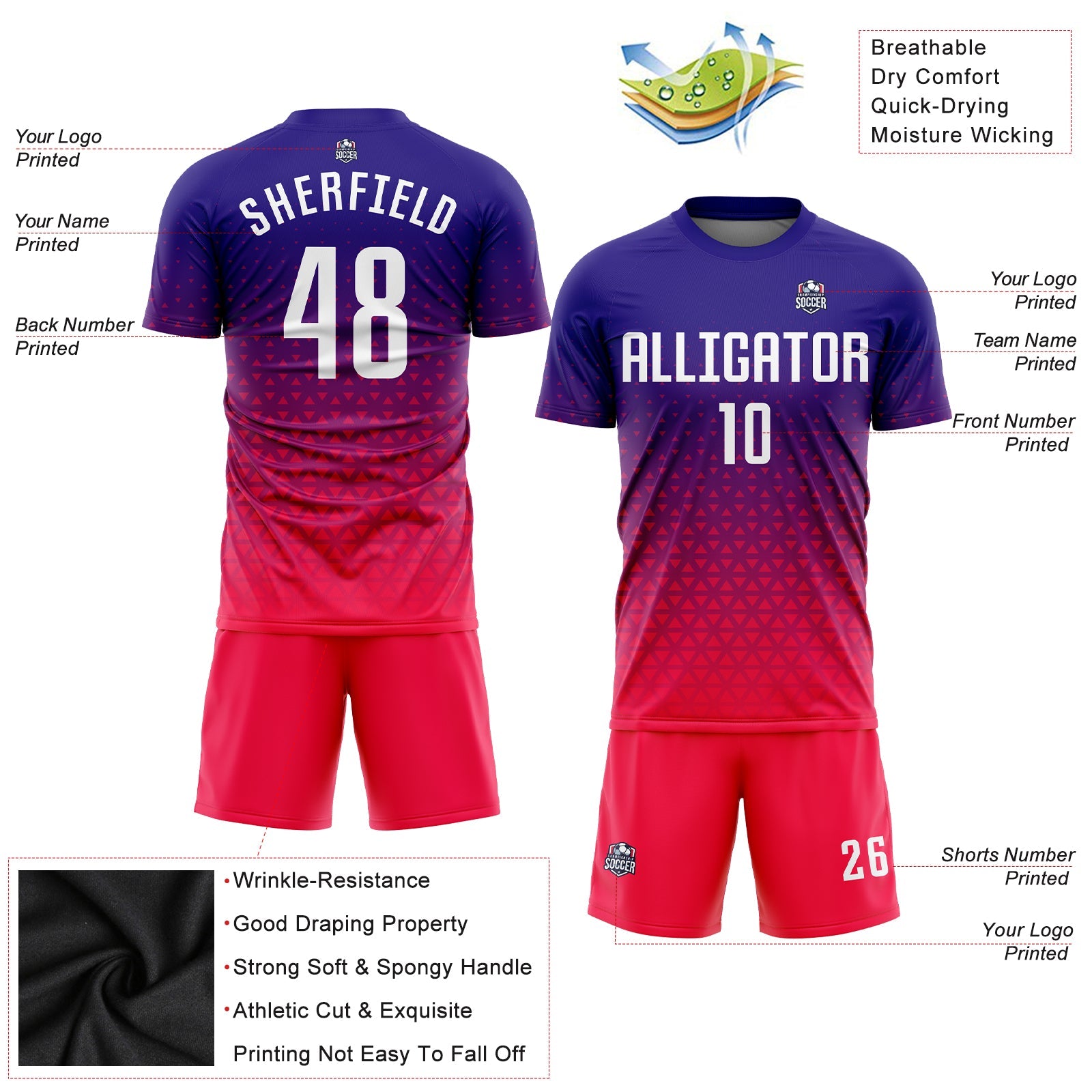 Custom Purple White-Hot Pink Sublimation Soccer Uniform Jersey - Sky-Custom