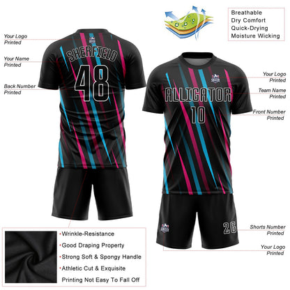 Custom Black Black Light Blue-Pink Sublimation Soccer Uniform Jersey - Sky-Custom