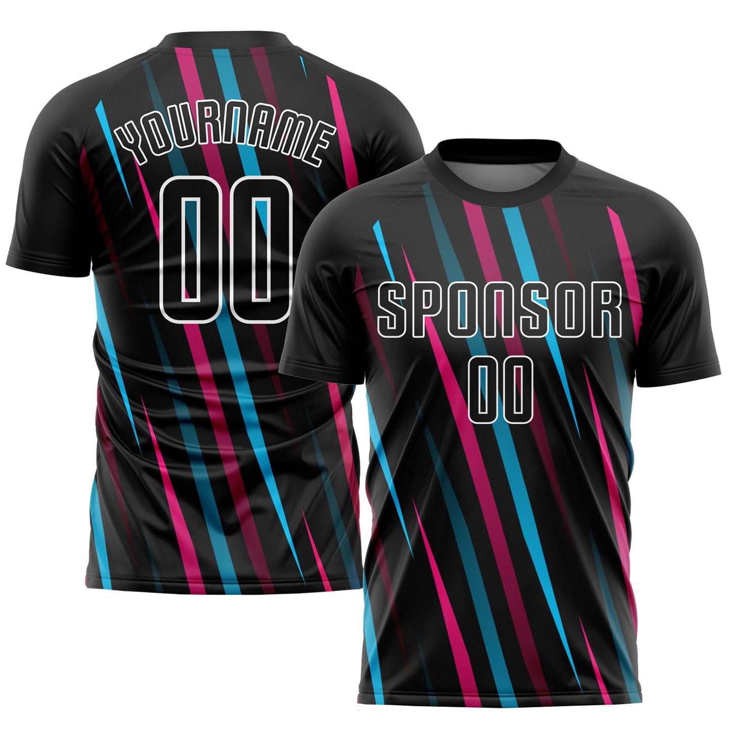 Custom Black Black Light Blue-Pink Sublimation Soccer Uniform Jersey - Sky-Custom