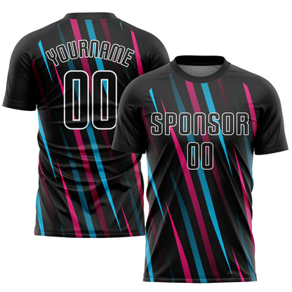 Custom Black Black Light Blue-Pink Sublimation Soccer Uniform Jersey - Sky-Custom