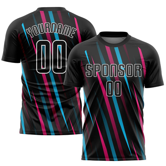Custom Black Black Light Blue-Pink Sublimation Soccer Uniform Jersey - Sky-Custom