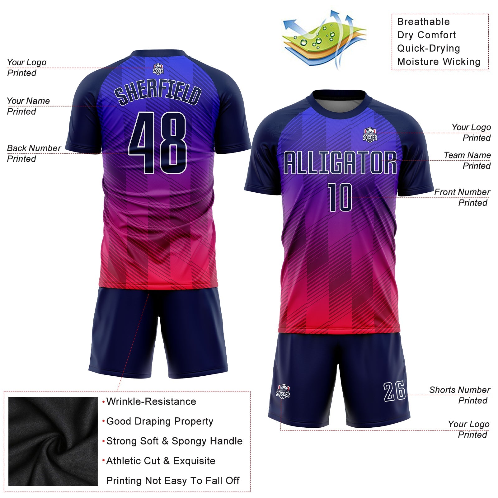 Custom Royal Navy-Hot Pink Sublimation Soccer Uniform Jersey - Sky-Custom