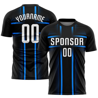 Custom Black White-Light Blue Sublimation Soccer Uniform Jersey - Sky-Custom