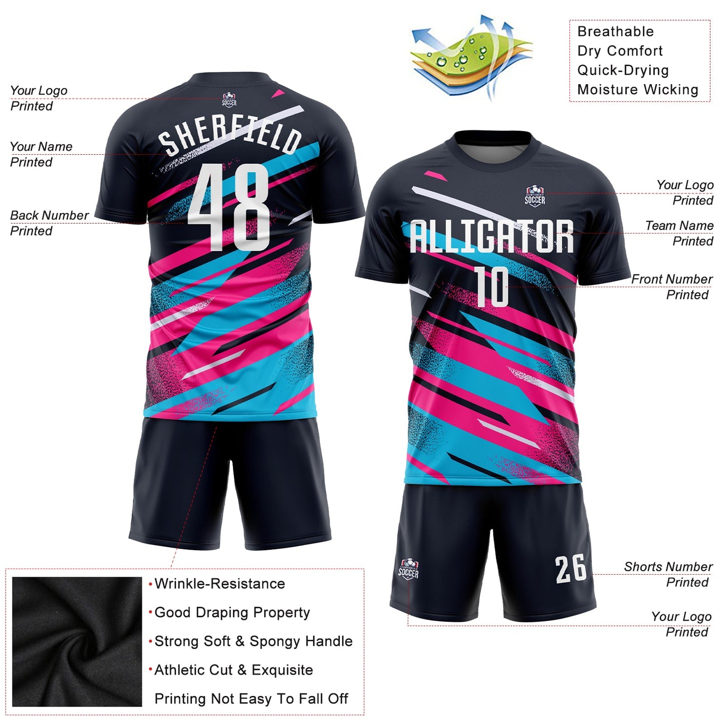 Custom Navy White Pink-Light Blue Sublimation Soccer Uniform Jersey - Sky-Custom