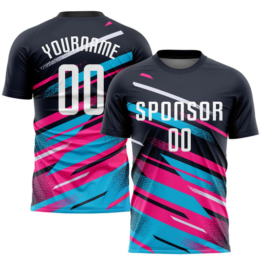 Custom Navy White Pink-Light Blue Sublimation Soccer Uniform Jersey - Sky-Custom