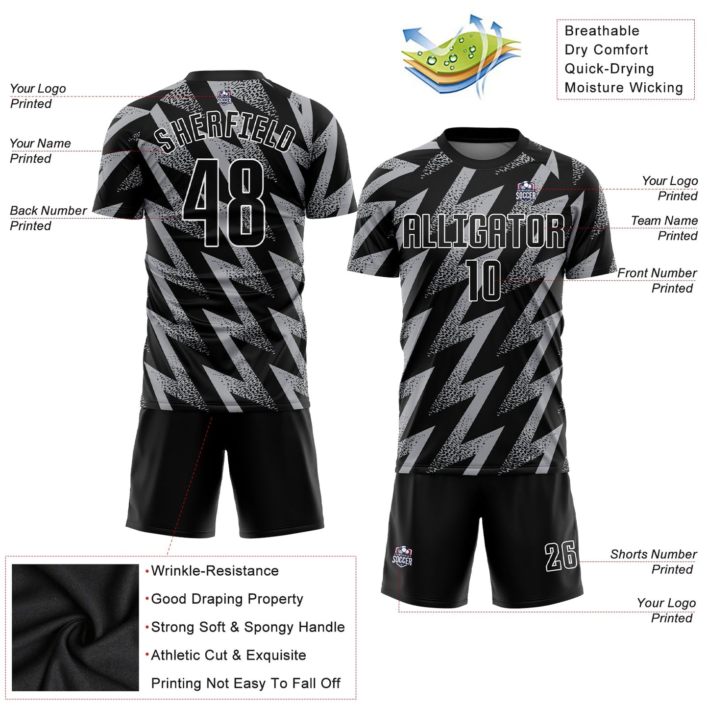 Custom Gray Black-White Sublimation Soccer Uniform Jersey - Sky-Custom