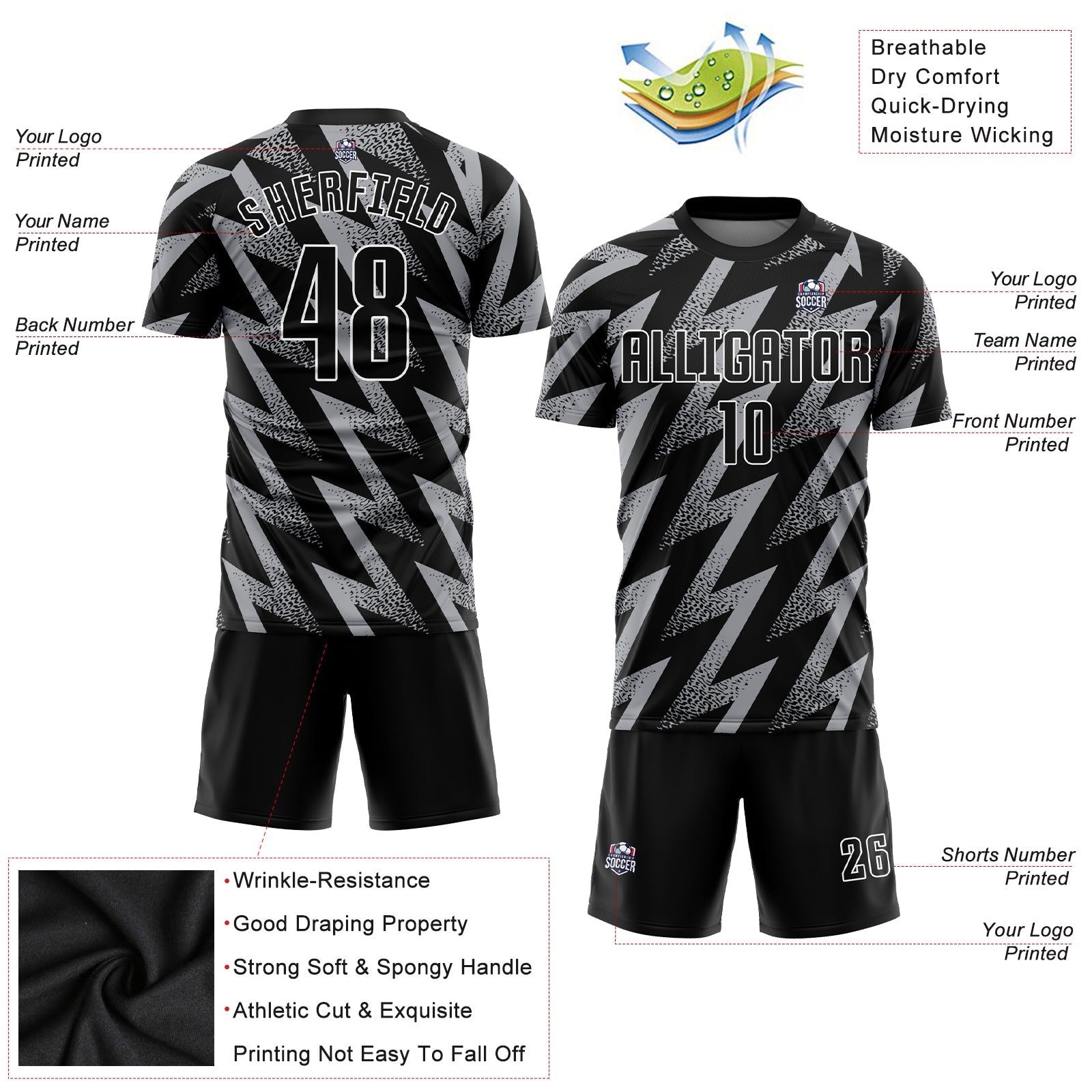 Custom Gray Black-White Sublimation Soccer Uniform Jersey - Sky-Custom