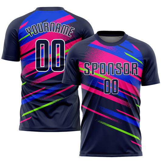 Custom Figure Navy Royal-Pink Sublimation Soccer Uniform Jersey - Sky-Custom