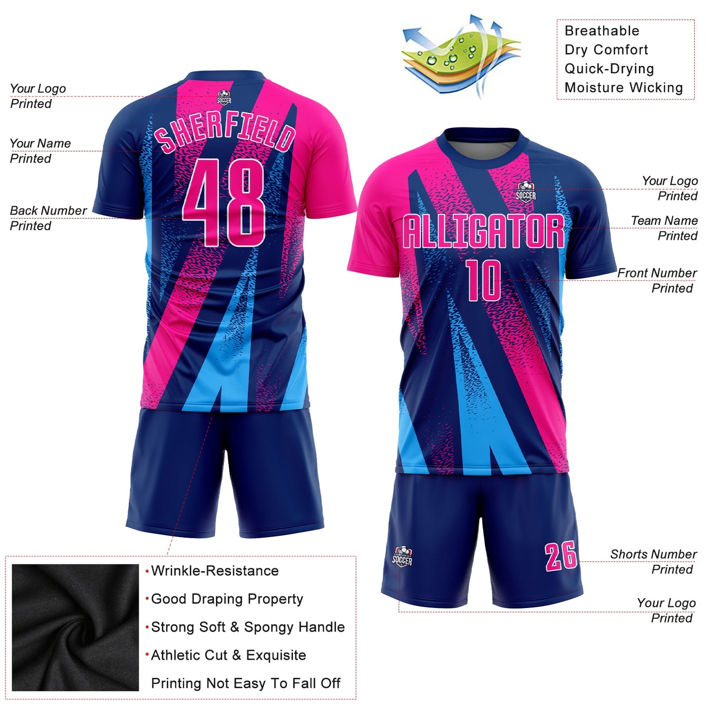 Custom Figure Pink-Royal Sublimation Soccer Uniform Jersey - Sky-Custom