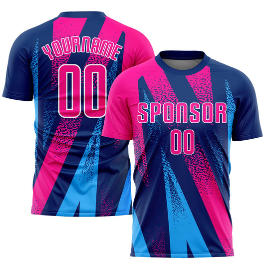 Custom Figure Pink-Royal Sublimation Soccer Uniform Jersey - Sky-Custom