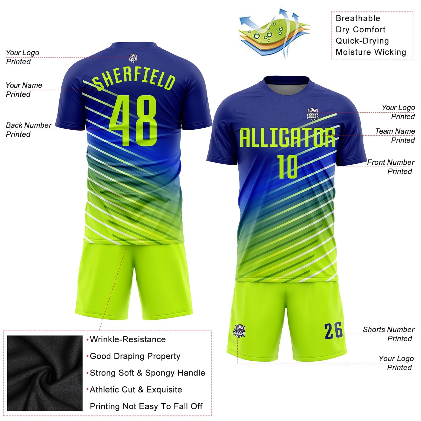 Custom Royal Neon Green Sublimation Soccer Uniform Jersey - Sky-Custom