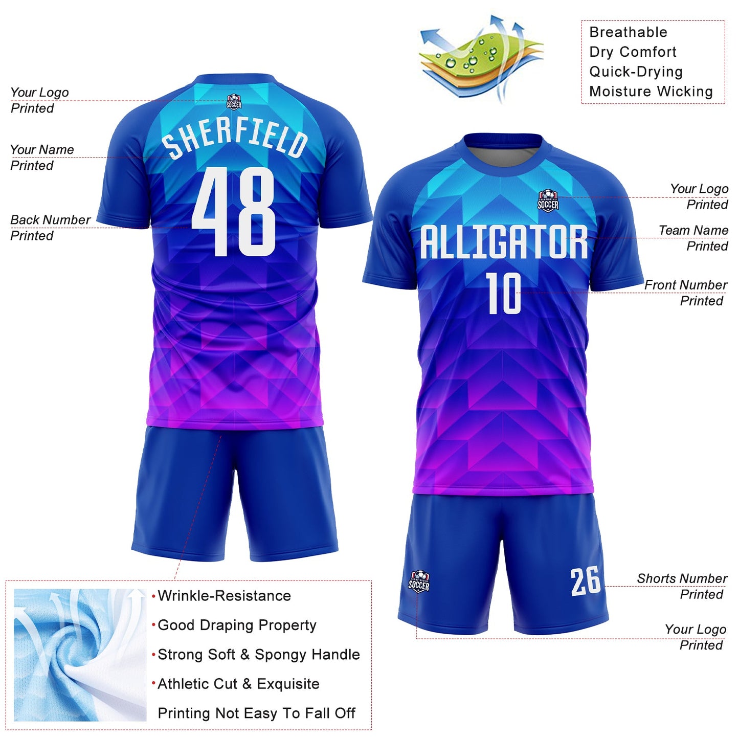 Custom Royal White Light Blue-Hot Pink Sublimation Soccer Uniform Jersey - Sky-Custom