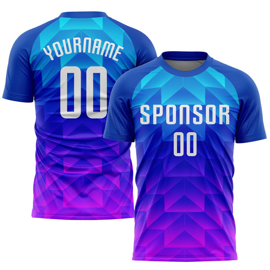Custom Royal White Light Blue-Hot Pink Sublimation Soccer Uniform Jersey - Sky-Custom