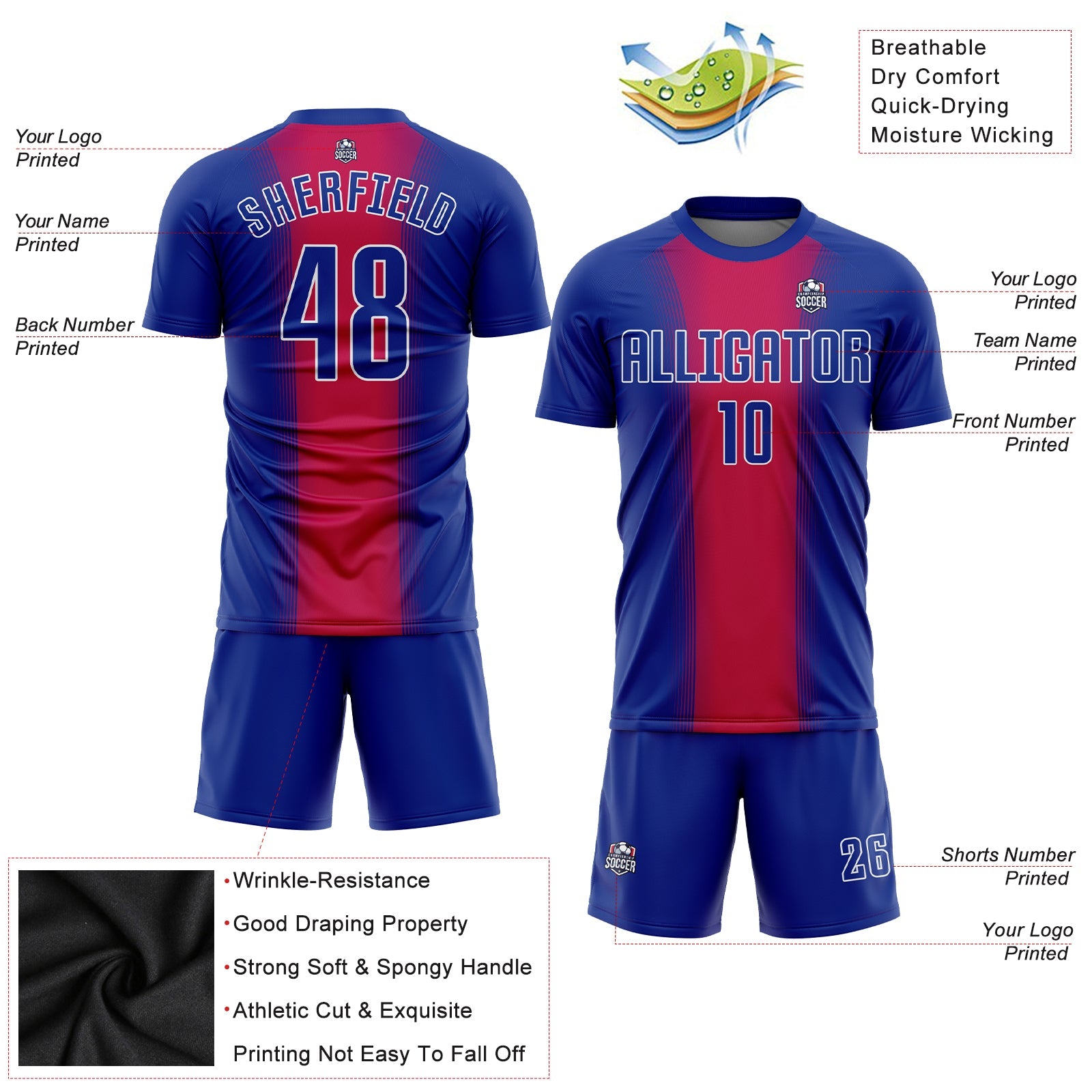 Custom Red Royal-White Sublimation Soccer Uniform Jersey - Sky-Custom