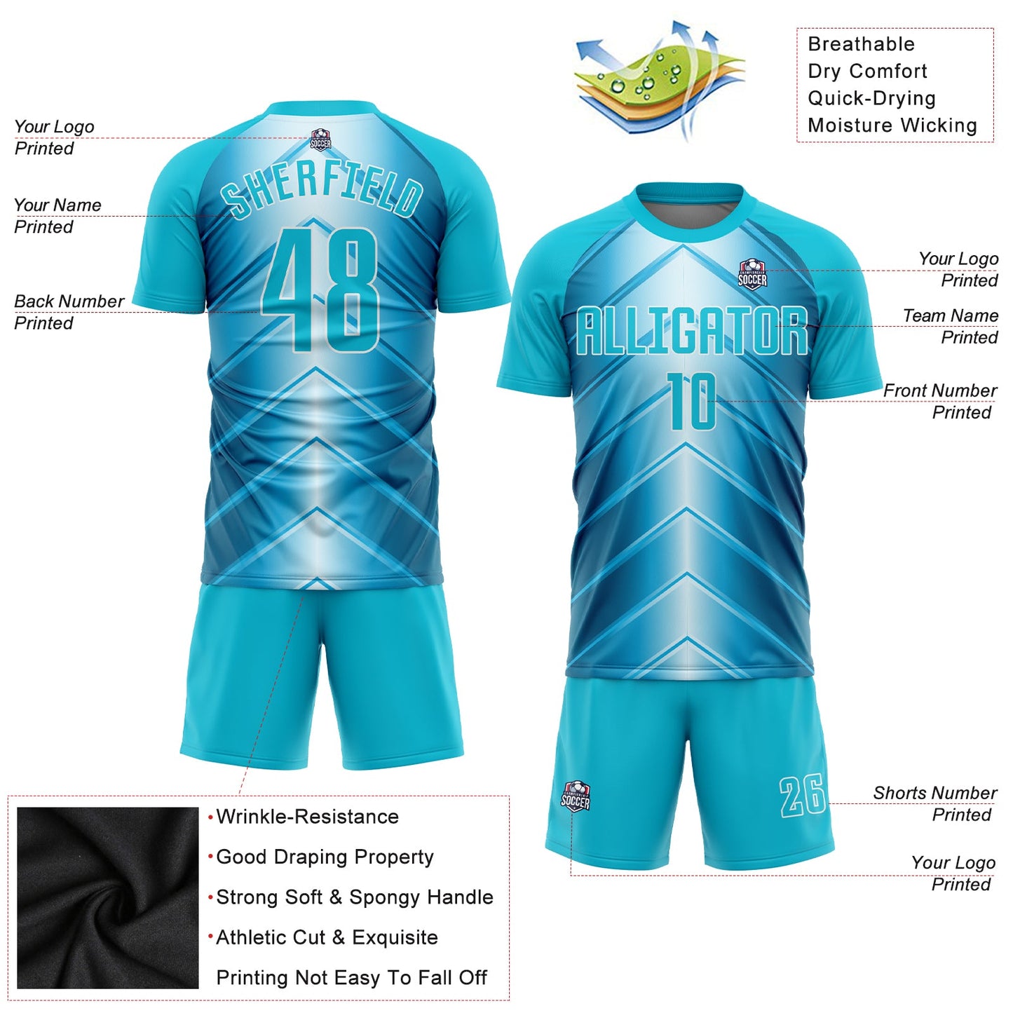 Custom Sky Blue Lakes Blue-White Sublimation Soccer Uniform Jersey - Sky-Custom