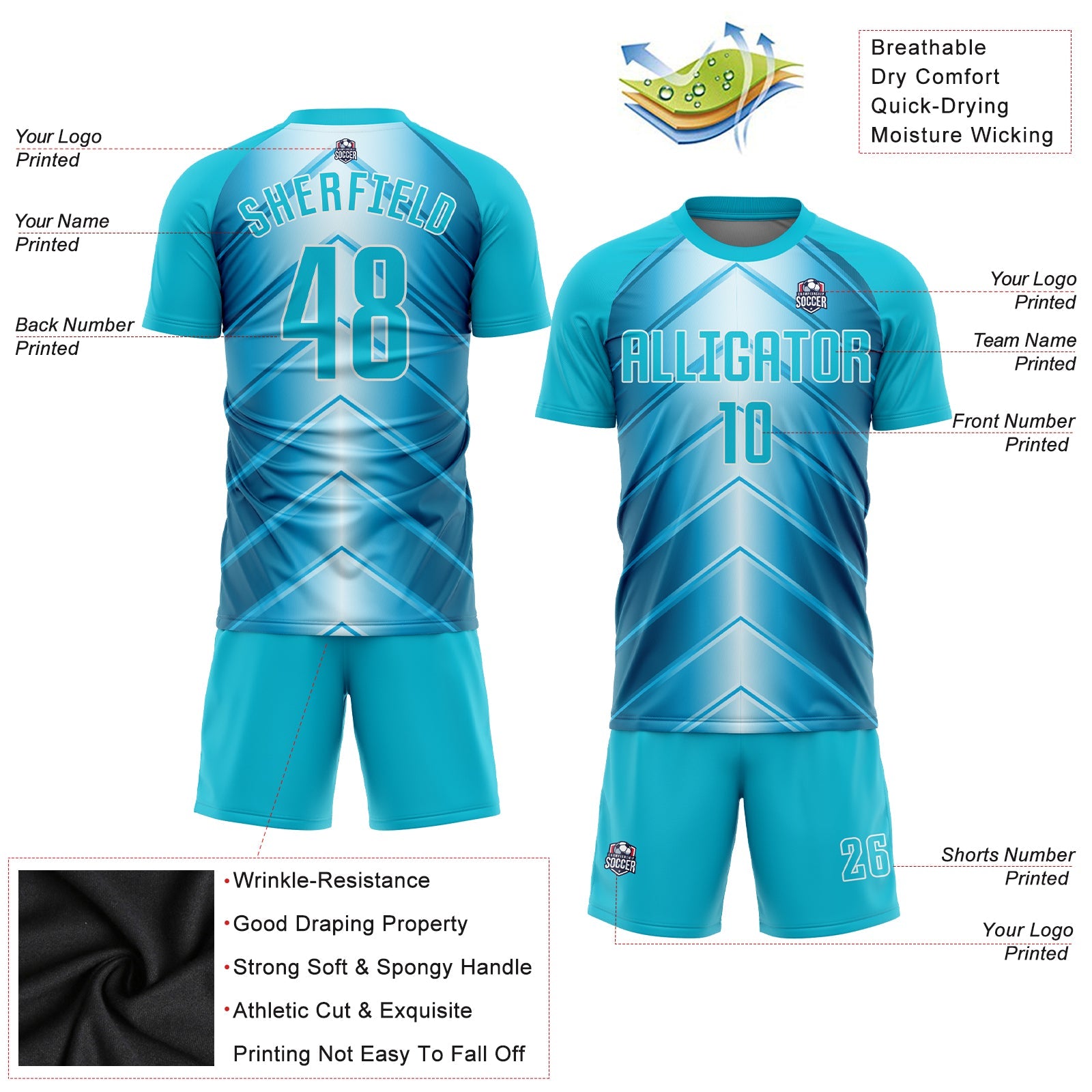 Custom Sky Blue Lakes Blue-White Sublimation Soccer Uniform Jersey - Sky-Custom
