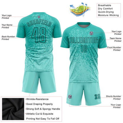 Custom Aqua Aqua-Black Sublimation Soccer Uniform Jersey - Sky-Custom