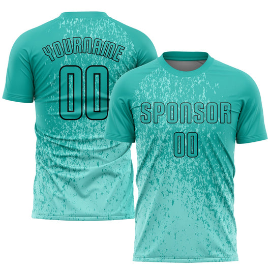 Custom Aqua Aqua-Black Sublimation Soccer Uniform Jersey - Sky-Custom