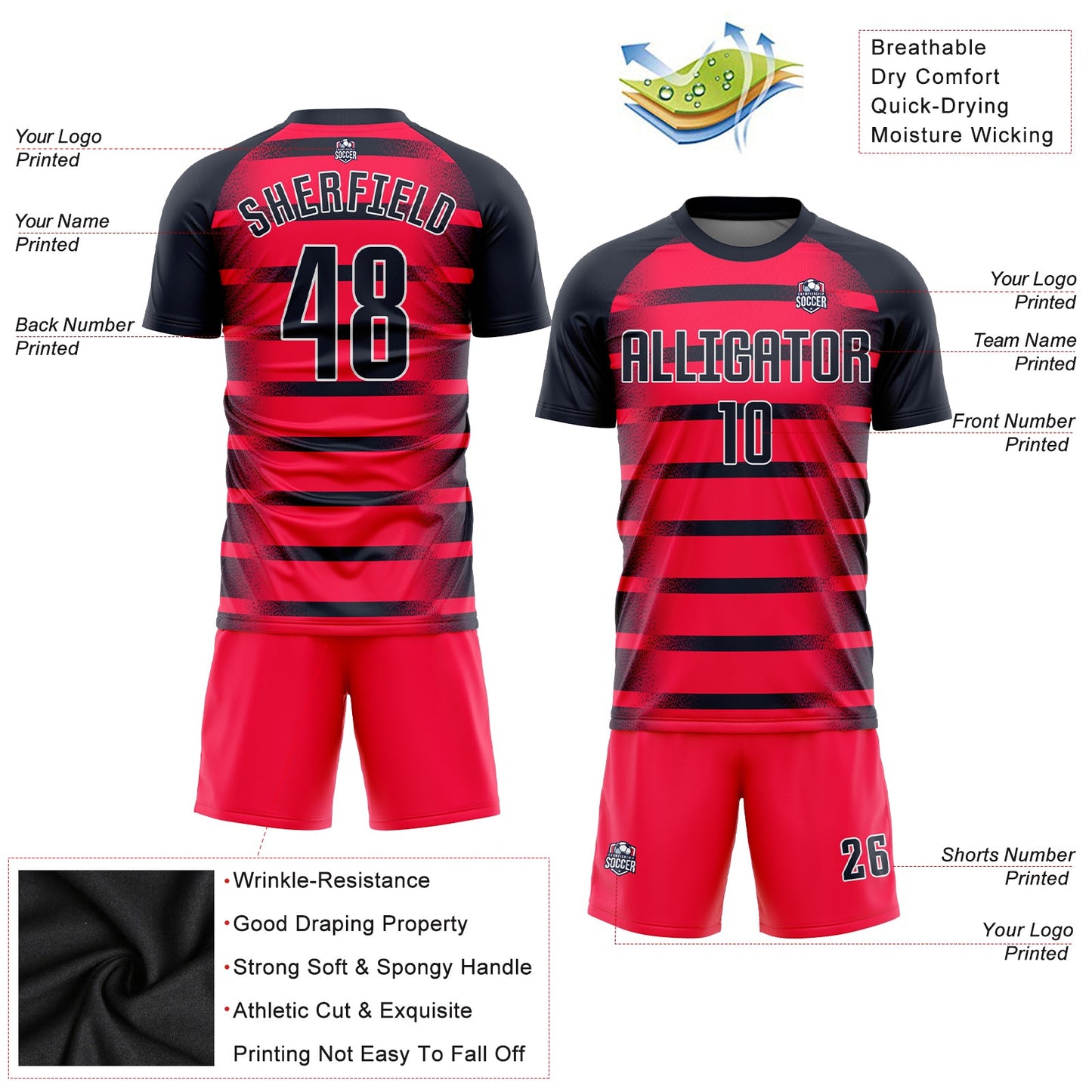 Custom Red Navy-White Sublimation Soccer Uniform Jersey - Sky-Custom