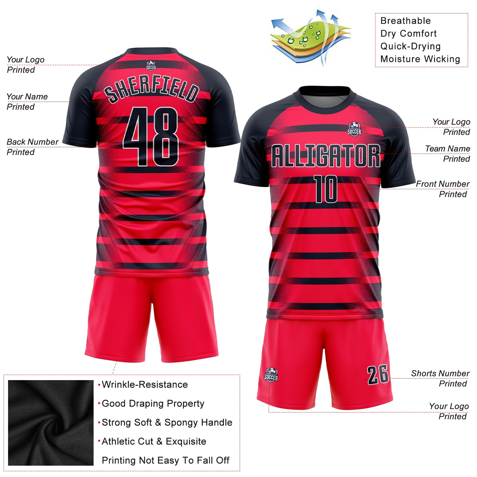Custom Red Navy-White Sublimation Soccer Uniform Jersey - Sky-Custom